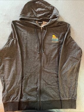 Patagonia Charcoal Zip Hoodie with Yellow & Teal Logo